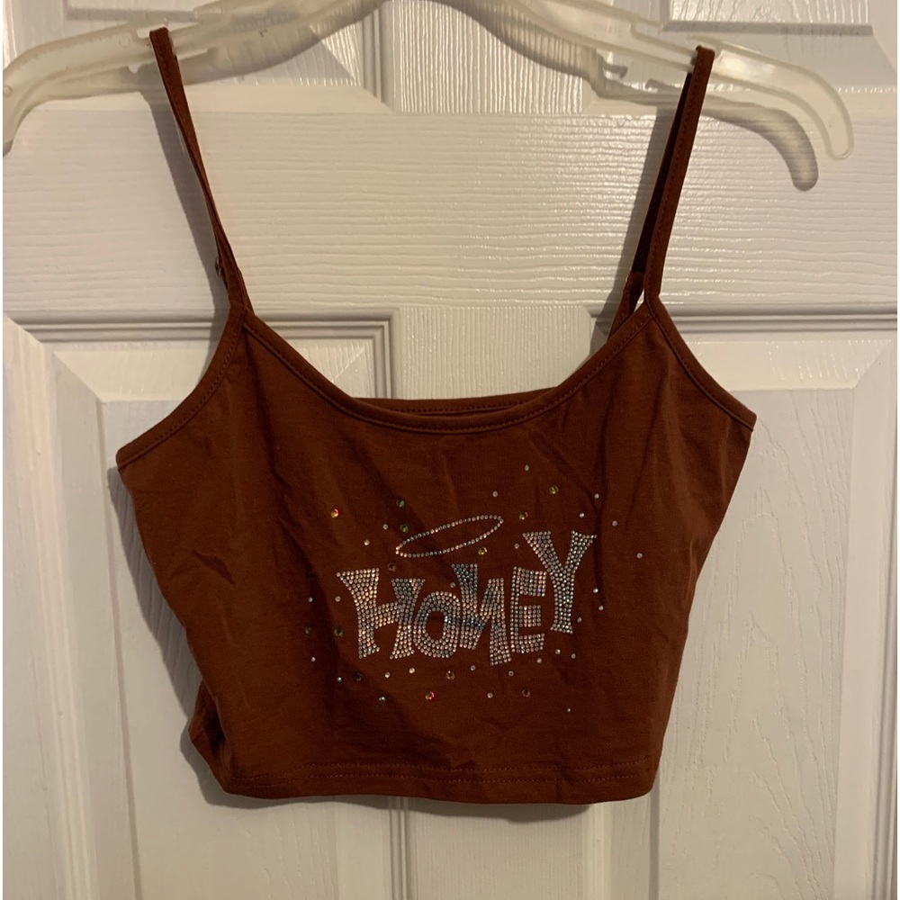 Cropped tank top bedazzled logo